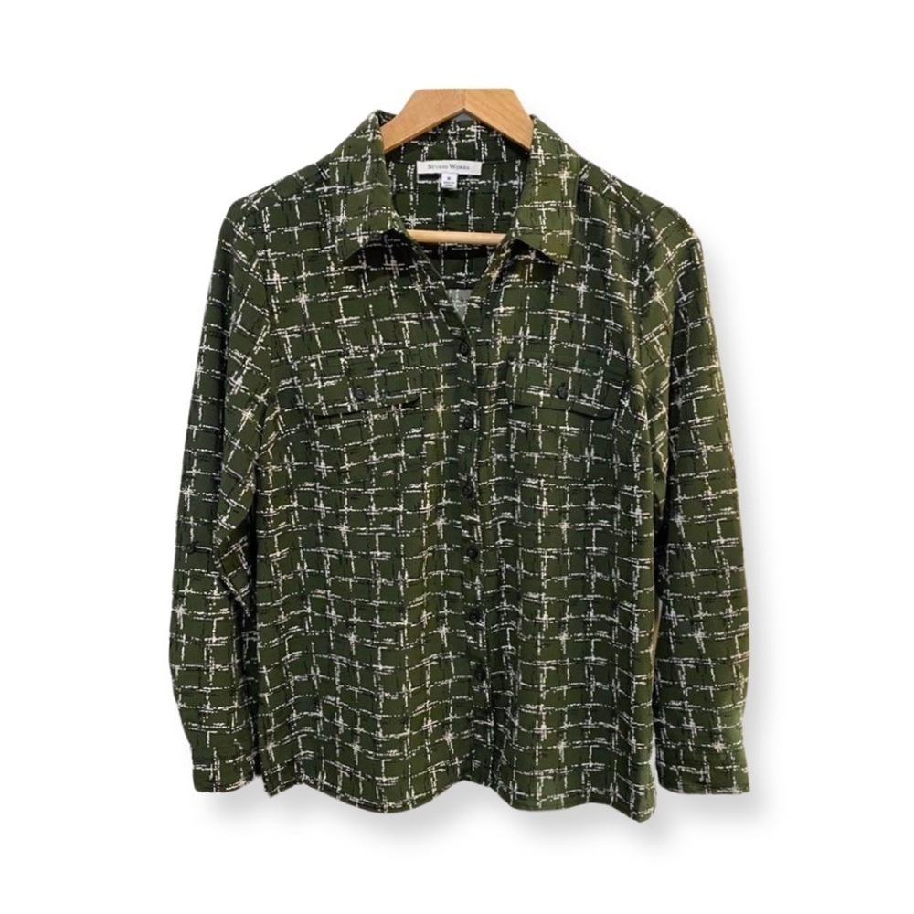 Studio Works Women’s Button Down Shirt/Top Green Green Medium